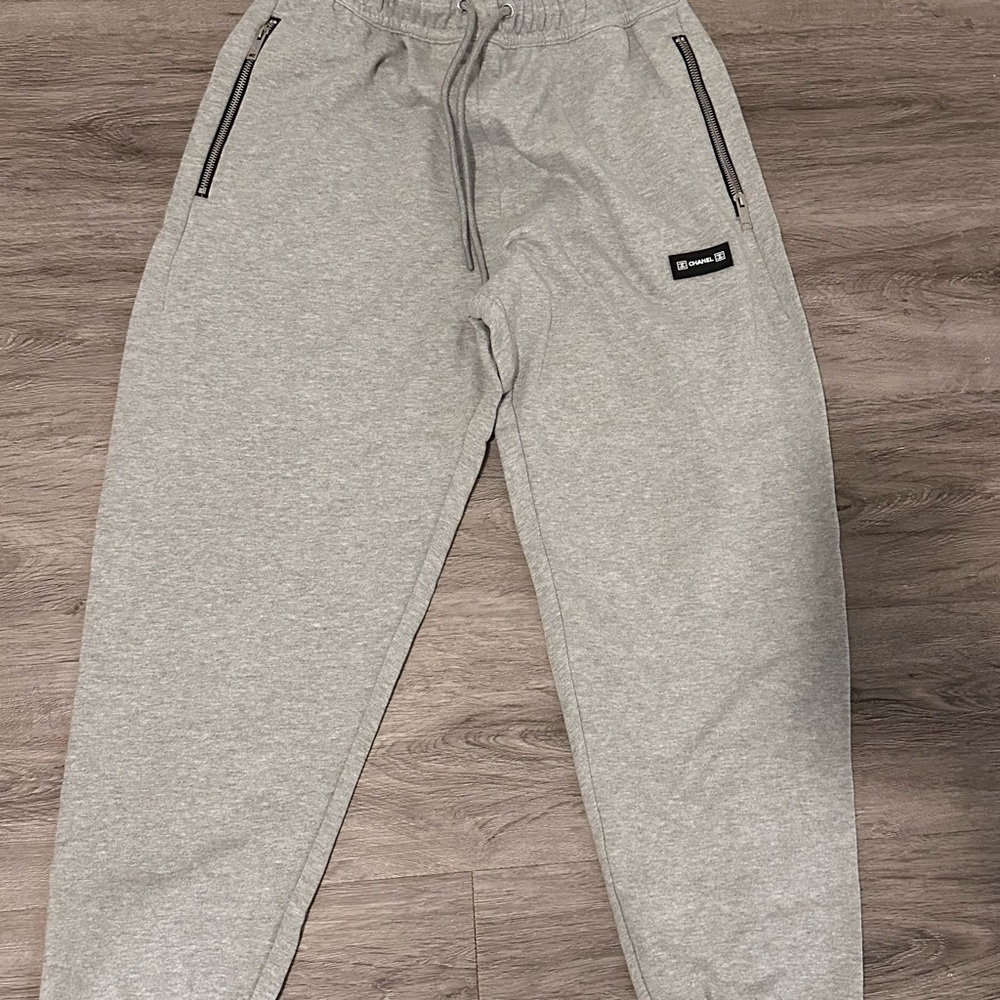 Gray Joggers with Black Zipper Details
